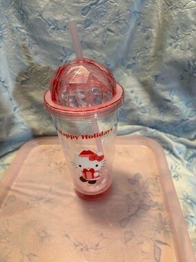 Hello Kitty Pink Lighted Holiday Cup with Straw and Festive Print